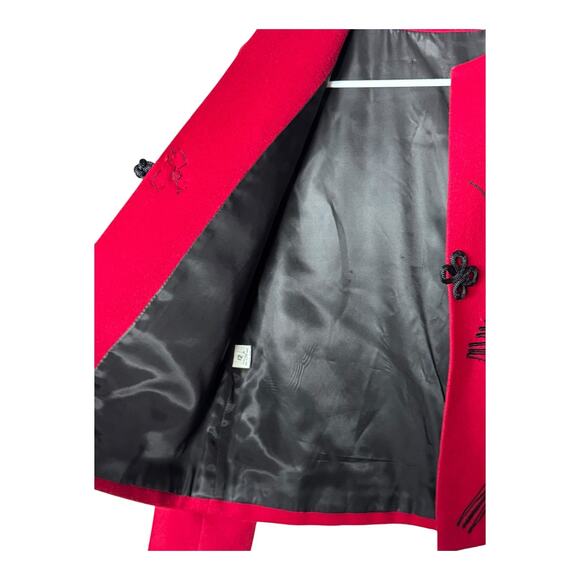 Vintage Red Wool Cropped collarless blazer black accents & frog goggle size M - Picture 15 of 17